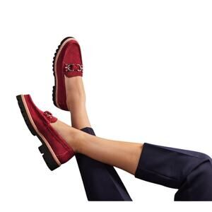 Donald J Pliner HELIO Slip-on Chunky Suede Loafer in Cranberry Size 7.5